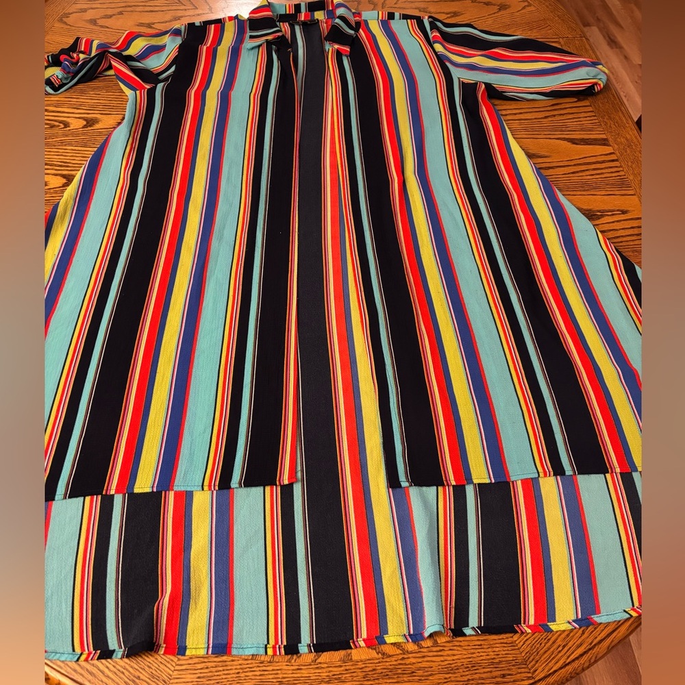 L&B Multicolor Striped Long Button-Front Top - Navy, Red, Yellow, Teal, Purple - Picture 3 of 11